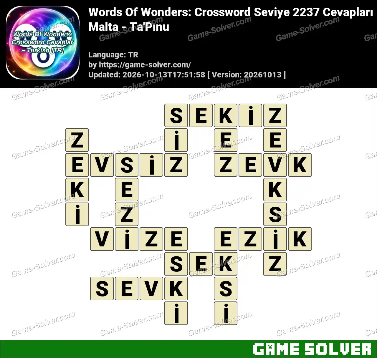 Words Of Wonders: Crossword Seviye 2237 Cevapları – Malta – Ta’Pınu
